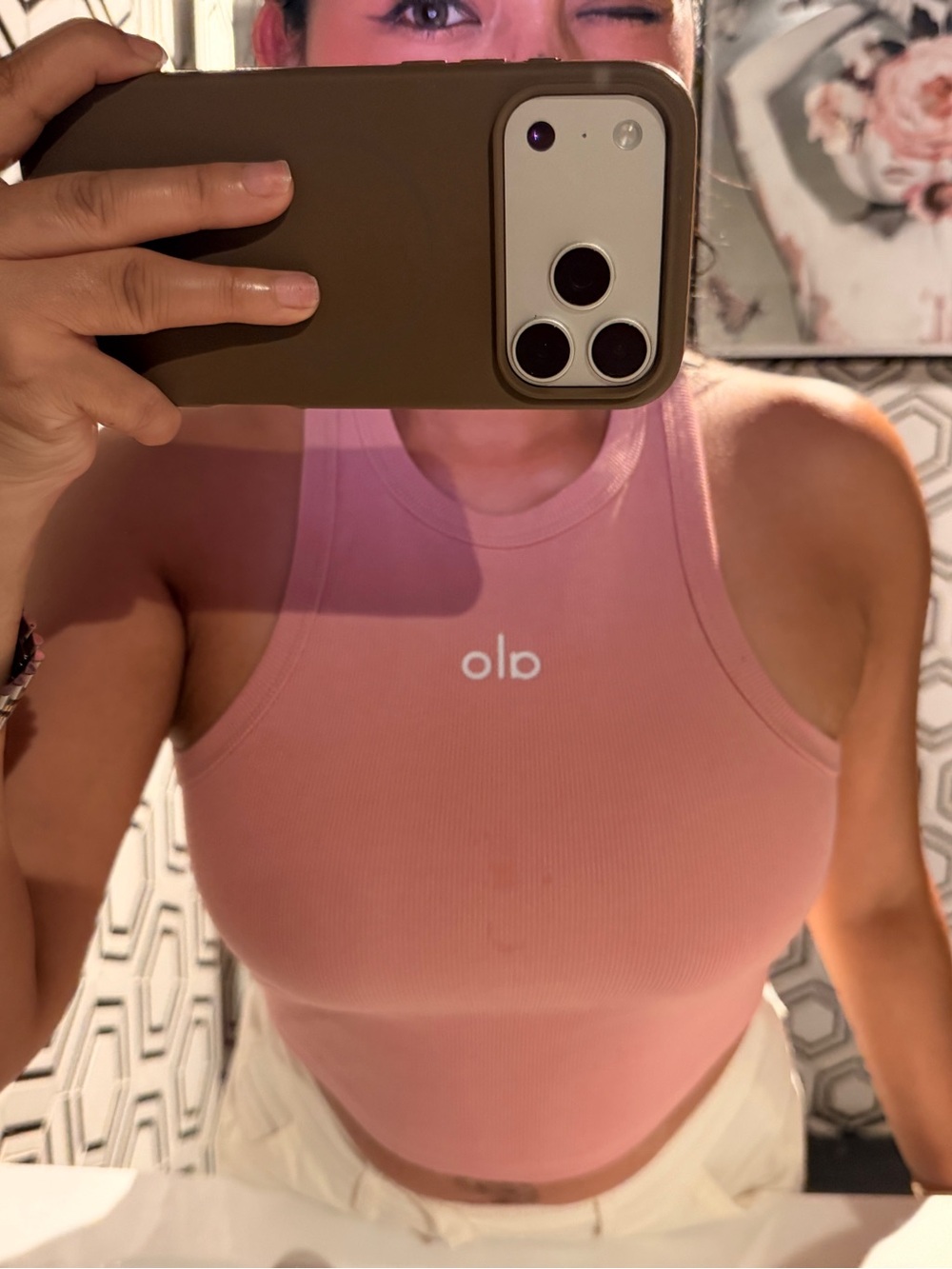ALO Yoga Ribbed High-Neck Crop Tank in Dusty Pink